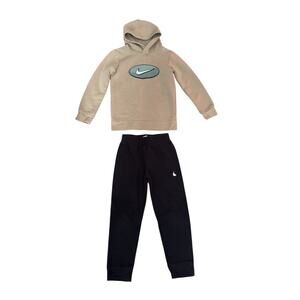 Nike Boys Set Black Pants & Brown Pullover Hoodie Outfit Size 5-6